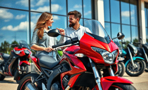 Imagem de uma motocicleta nova disponível para financiamento sem entrada.
