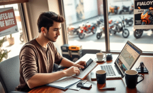 Pessoa analisando opções de financiamento de moto
